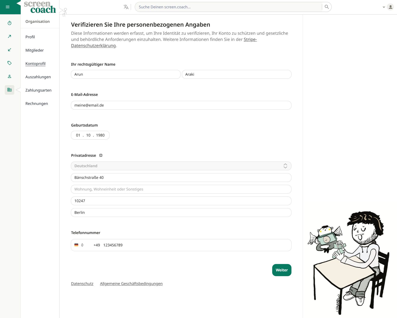 Auszahlungskonto einrichten