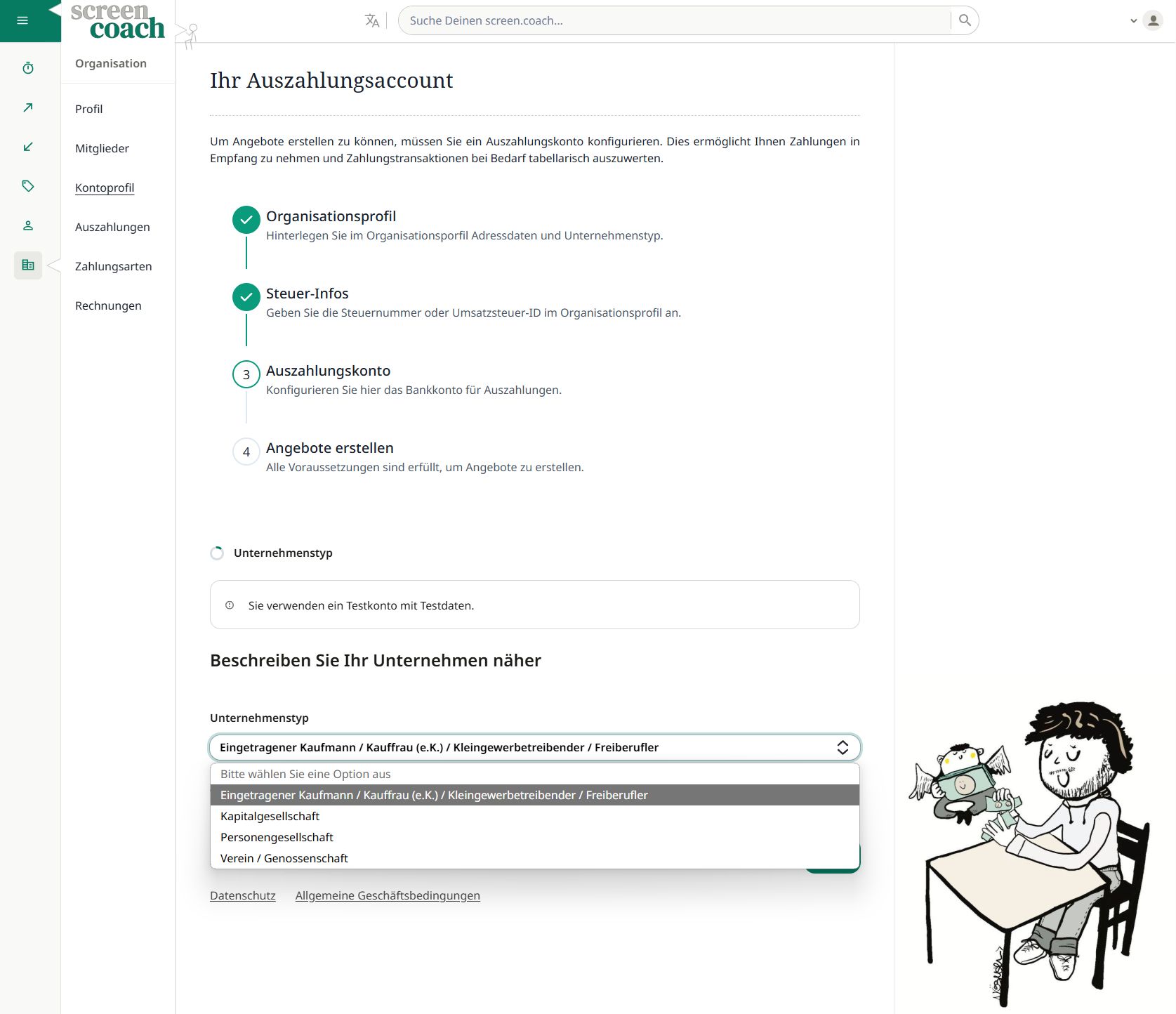 Auszahlungskonto Unternehmenstyp