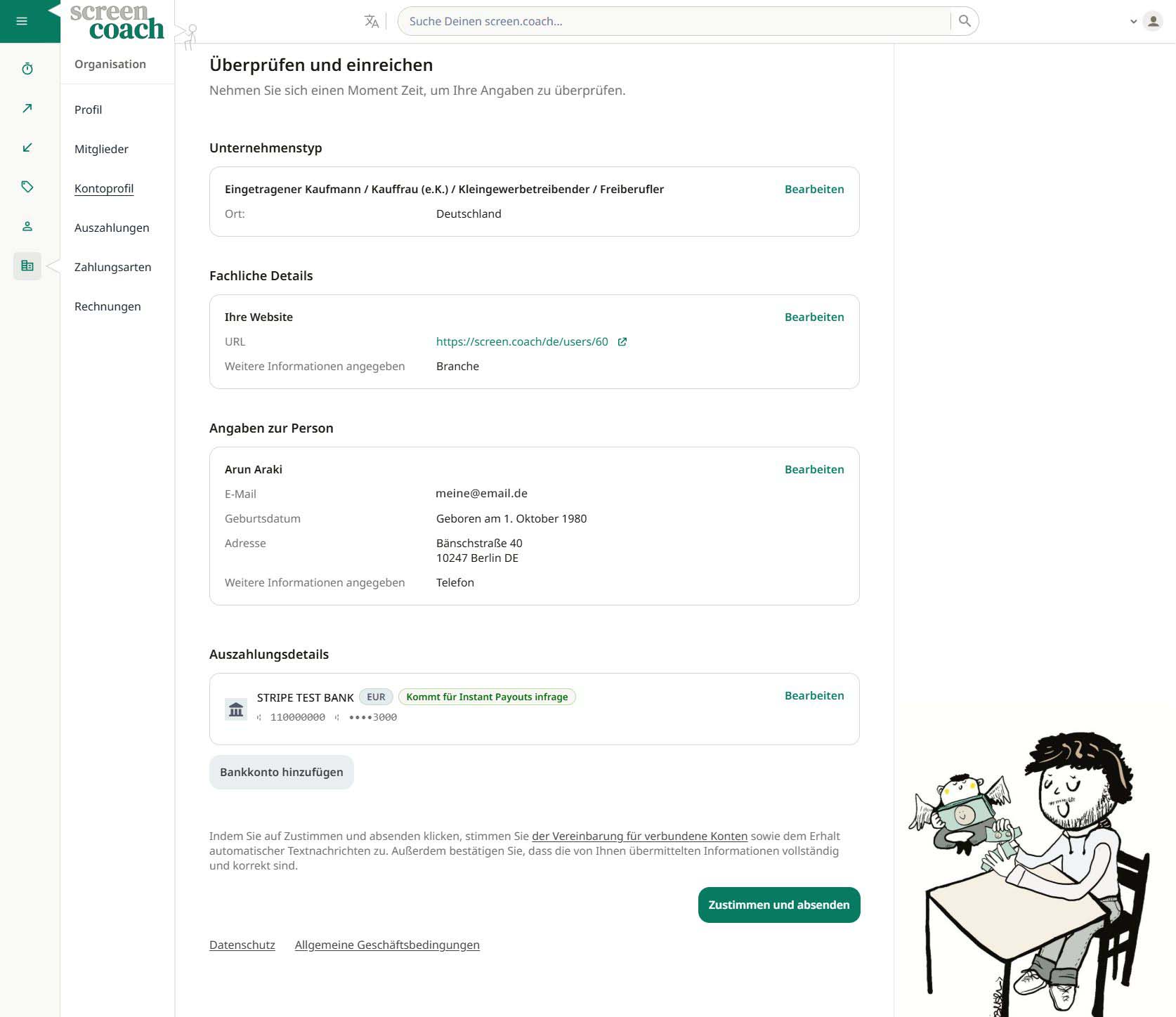 Auszahlungskonto vollständig